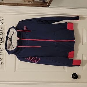 FOX Fleece zip up jacket size Large navy blue/red